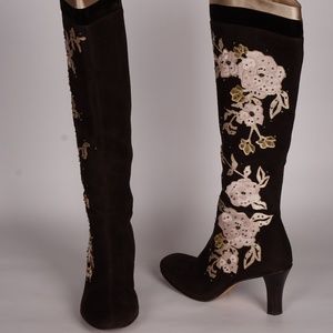 Cole Haan Kyrene Suede Embroidered Tall Boot
